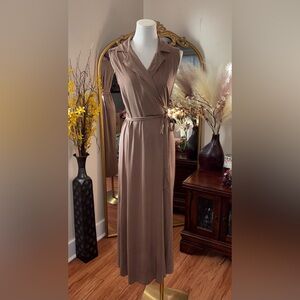 NWOT ANTHROPOLOGY Taupe PORRIDGE JERSEY KNIT SLEEVELESS MAXI WRAP SHIRTDRESS S